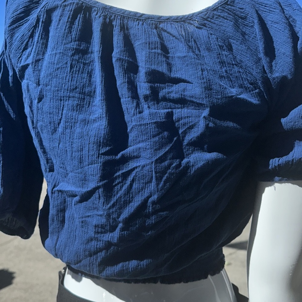 Abercrombie Kids Blue Embroidered Peasant Blouse Cropped M‎ - Picture 5 of 8